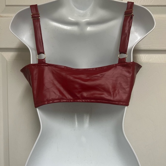 Roosevelt Maroon PU Leather Wired Bralette Top - Picture 8 of 8